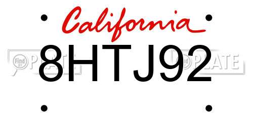 8HTJ92 California License Plate