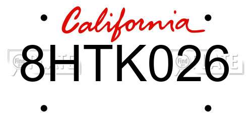 8HTK026 California License Plate