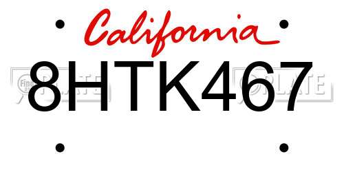 8HTK467 California License Plate