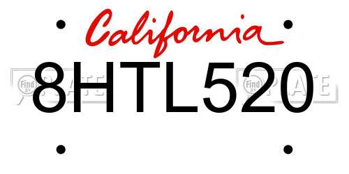 8HTL520 California License Plate