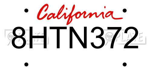8HTN372 California License Plate