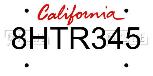 8HTR345 California License Plate