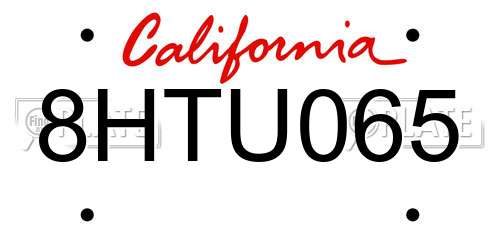 8HTU065 California License Plate