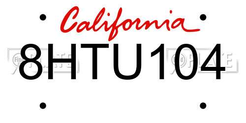 8HTU104 California License Plate
