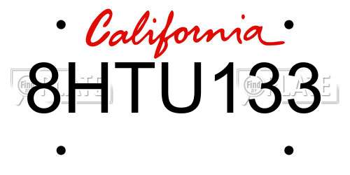 8HTU133 California License Plate