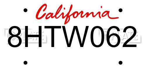 8HTW062 California License Plate