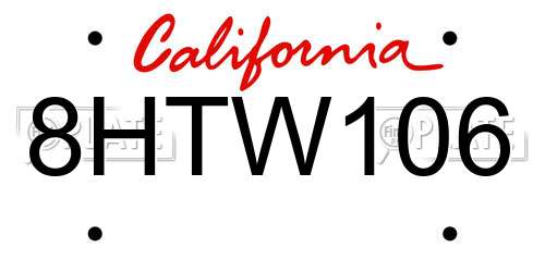 8HTW106 California License Plate