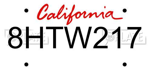 8HTW217 California License Plate