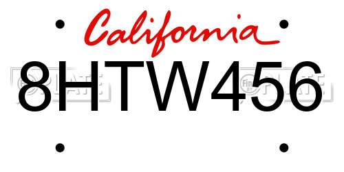 8HTW456 California License Plate