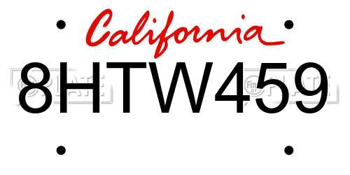 8HTW459 California License Plate