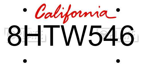 8HTW546 California License Plate