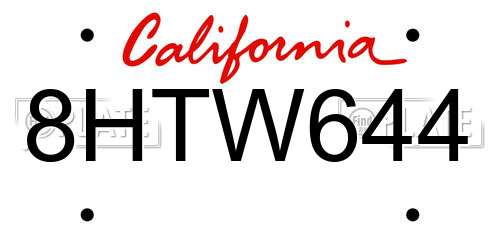 8HTW644 California License Plate