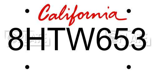8HTW653 California License Plate