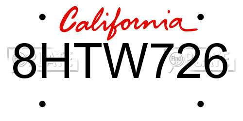 8HTW726 California License Plate