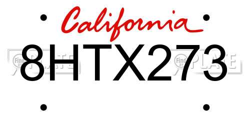8HTX273 California License Plate