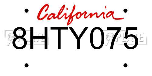 8HTY075 California License Plate