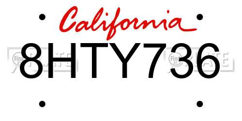 8HTY736 California License Plate