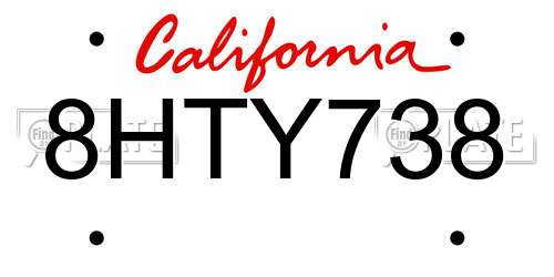 8HTY738 California License Plate