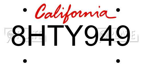 8HTY949 California License Plate