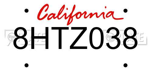 8HTZ038 California License Plate