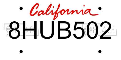 8HUB502 California License Plate