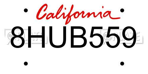 8HUB559 California License Plate