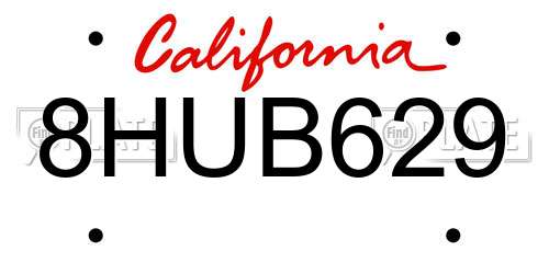 8HUB629 California License Plate