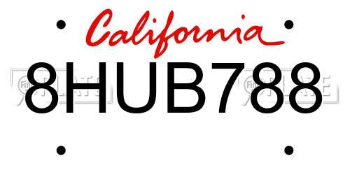8HUB788 California License Plate