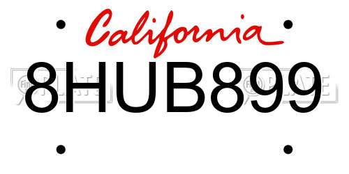 8HUB899 California License Plate