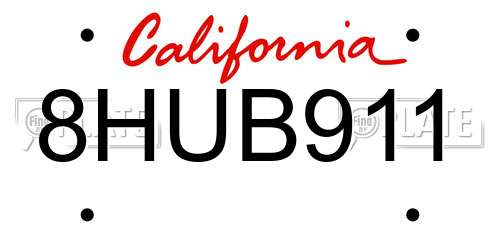 8HUB911 California License Plate