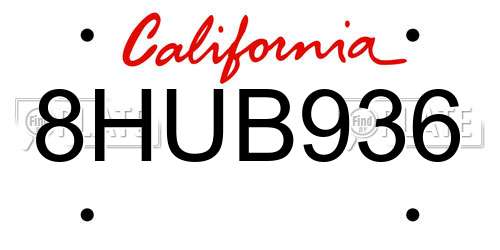 8HUB936 California License Plate