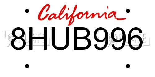 8HUB996 California License Plate