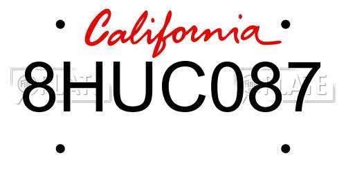 8HUC087 California License Plate