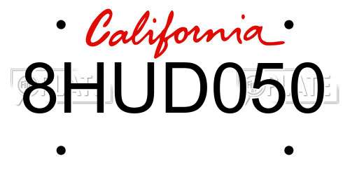 8HUD050 California License Plate