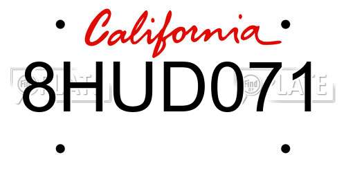 8HUD071 California License Plate