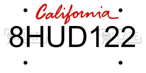 8HUD122 California License Plate