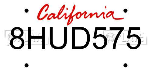 8HUD575 California License Plate