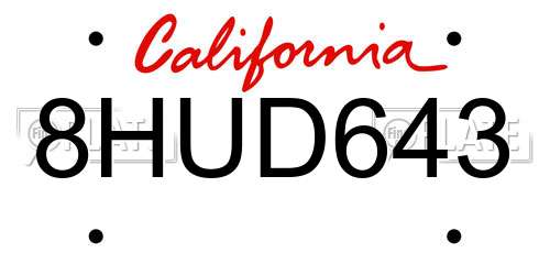 8HUD643 California License Plate