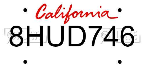 8HUD746 California License Plate