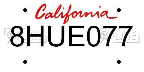 8HUE077 California License Plate