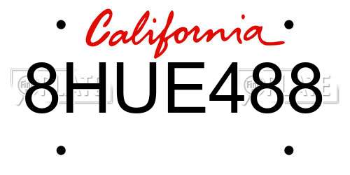 8HUE488 California License Plate