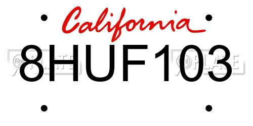 8HUF103 California License Plate