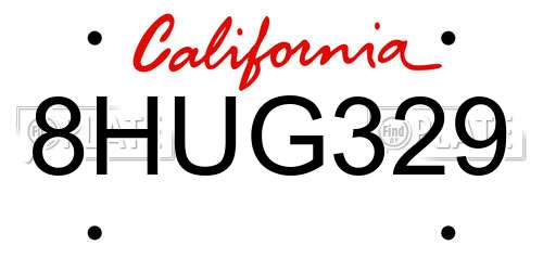 8HUG329 California License Plate
