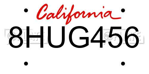 8HUG456 California License Plate