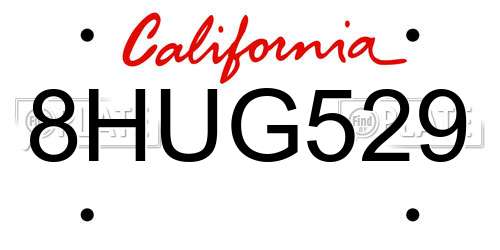 8HUG529 California License Plate