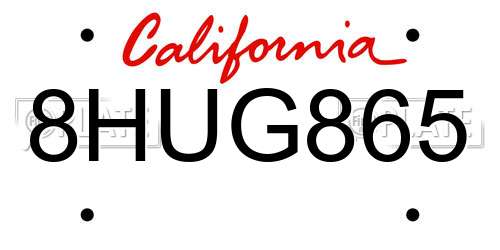 8HUG865 California License Plate