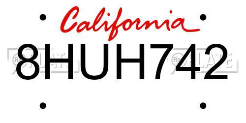 8HUH742 California License Plate
