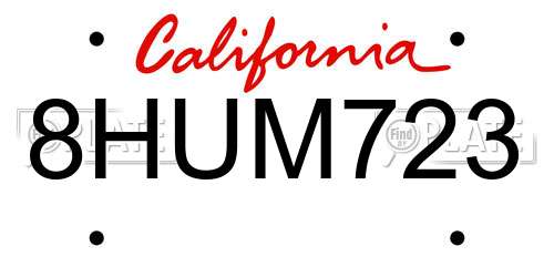 8HUM723 California License Plate