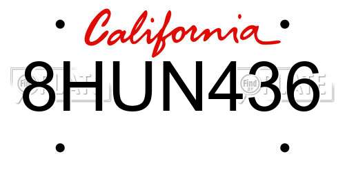 8HUN436 California License Plate