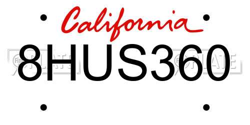 8HUS360 California License Plate